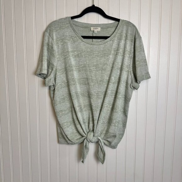 Umgee Lightweight Green Short Sleeve Sweater Knot Front N7 - Picture 1 of 5